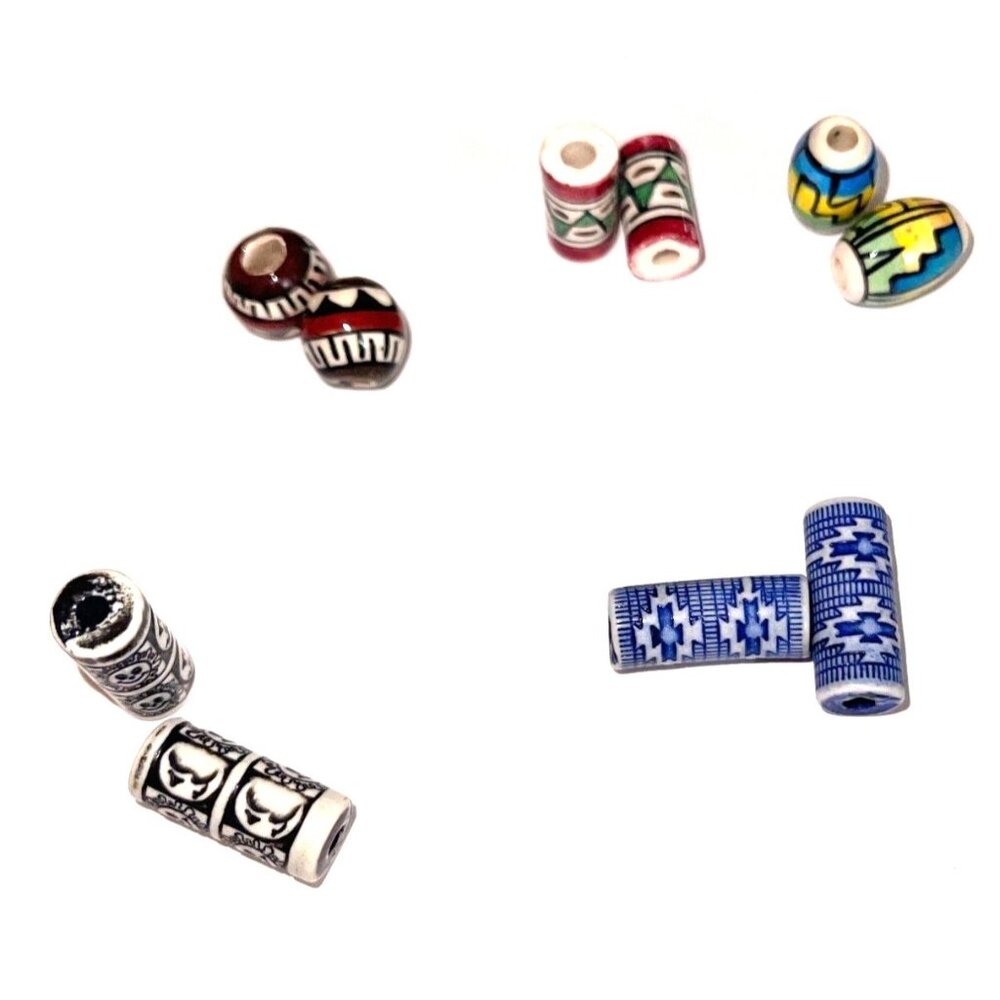 Vintage Tribal Design Ceramic Jewelry Making Supplies Bead Sets Beads Lot - Picture 2 of 8
